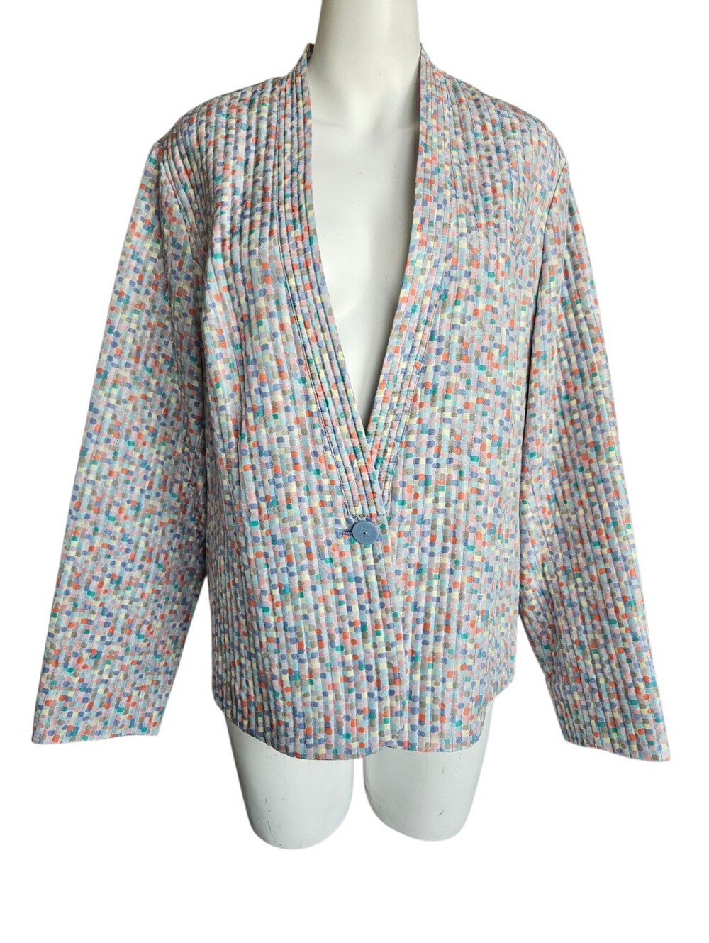 Kate Hill Multi Colored Quilted Confetti Print 100% Silk Blazer Sz 1X Mature Art
